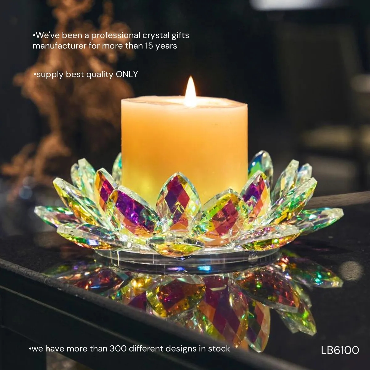 Engraved Lotus Crystal Candle Holders Jewelry Box 4