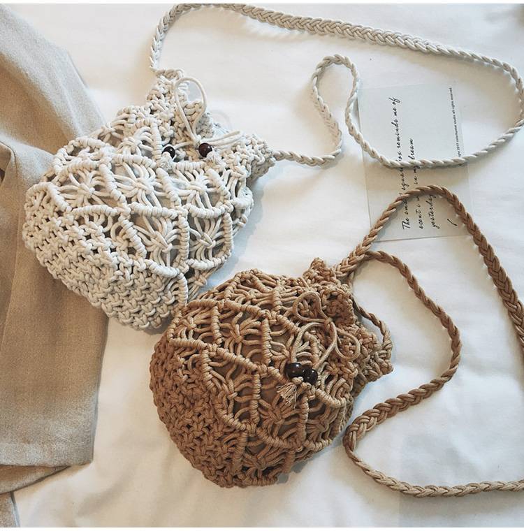 Jute Drawstring Crossbody Beach Woven Bag 4