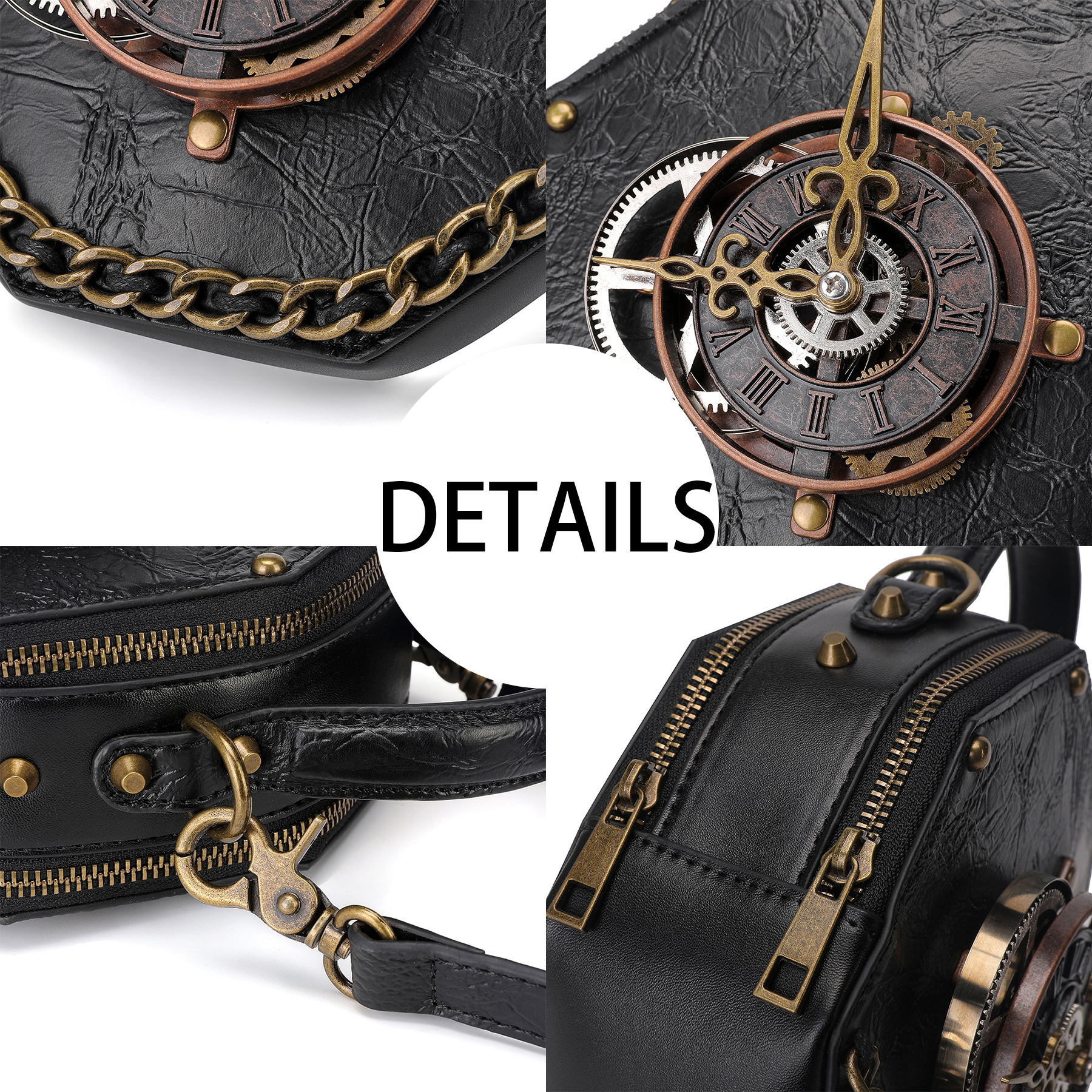 PU Punk industrial vintage style women's shoulder bag 3