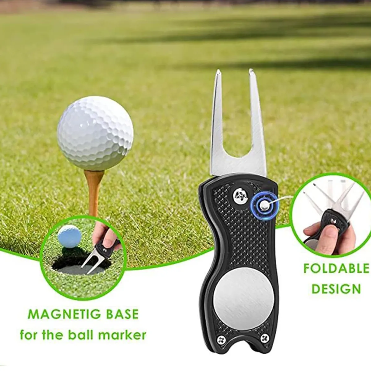 Golf Divot Repair Tool Pitch Fork With Magnetic Ball Marker 5