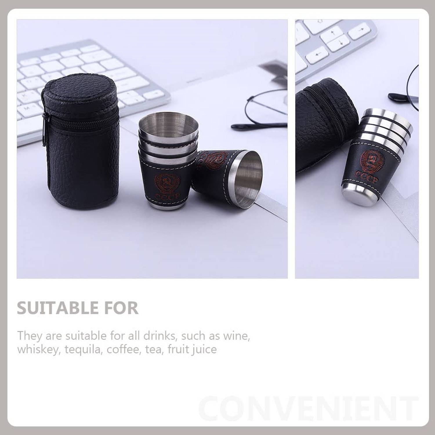 2.4OZ Portable Stainless Steel Wine Shot Glass 4 Pcs Set 6