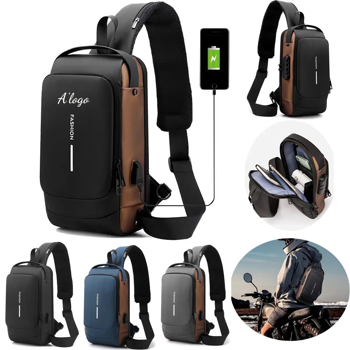 Technology USB Portable Outdoor Men's Cross-body Chest Bag 3