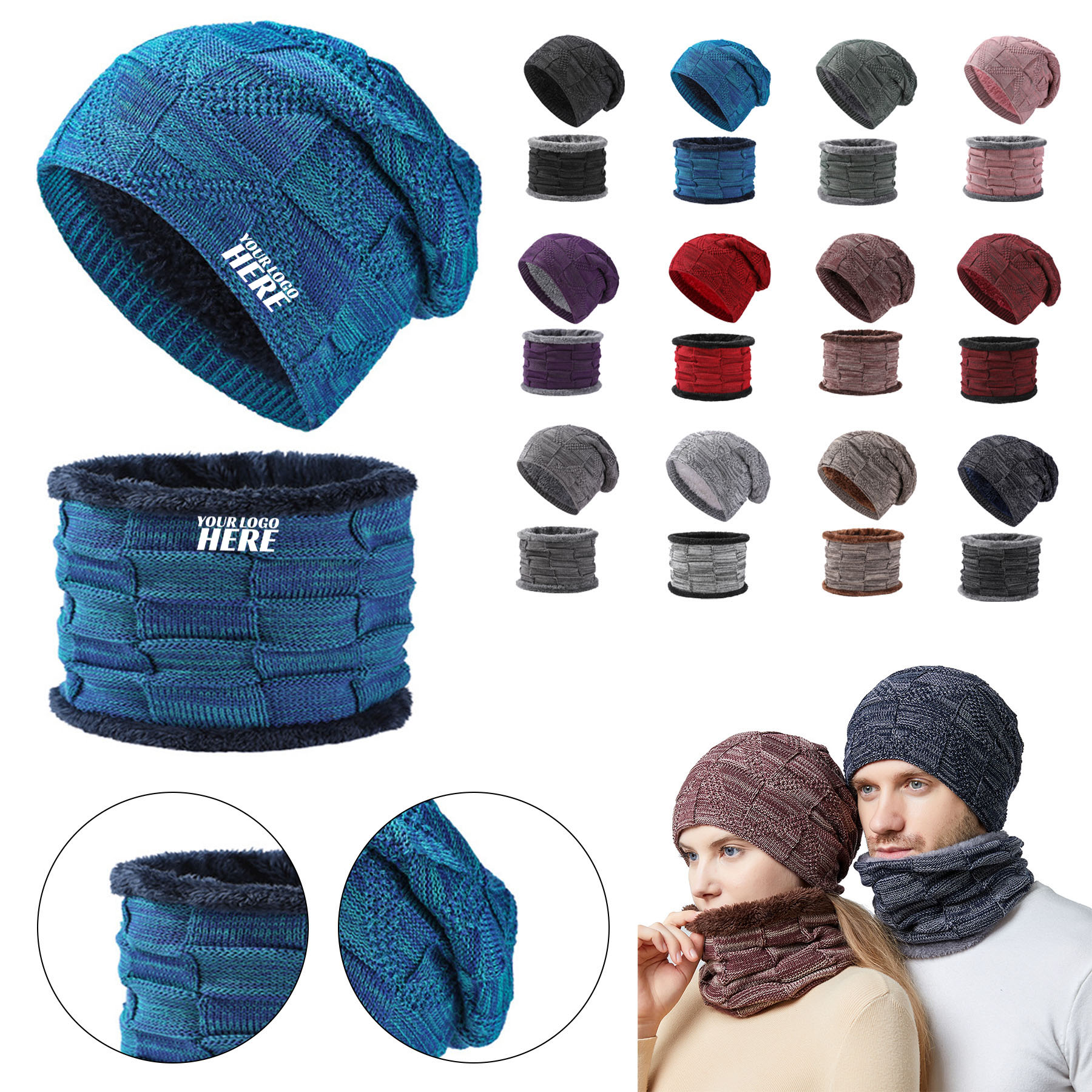 Unisex Knit Hat Infinity Scarf Warm Set 2