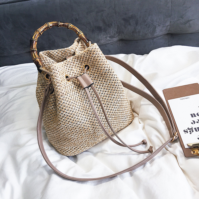Jute Crossbody Bucket Handbags Hobo Purse Bamboo Handle 3