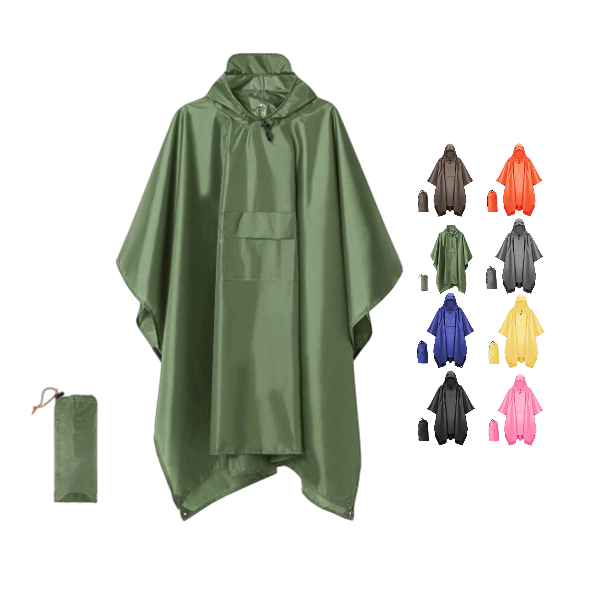 Polyester Hooded Rain Poncho With Waterproof Coating 3