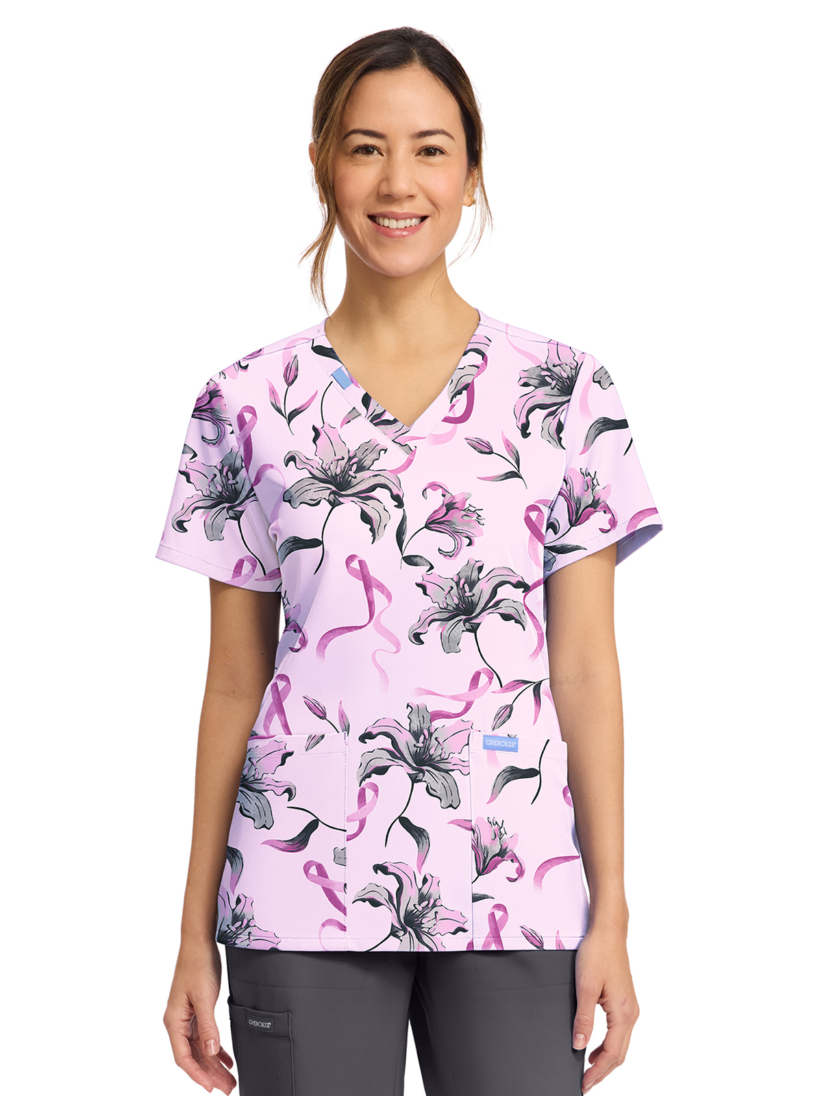 Cherokee - Genuine - Women's 2-Pocket Print V-Neck Scrub Top 4