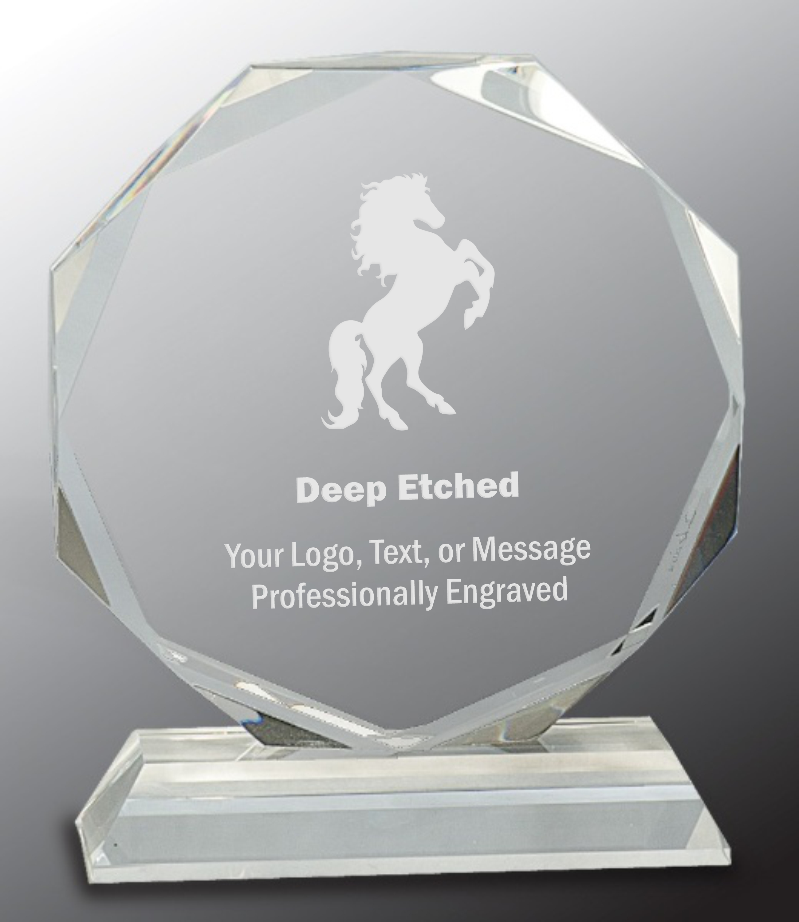 6" Clear Crystal Award Octagon on Clear Pedestal Base 2