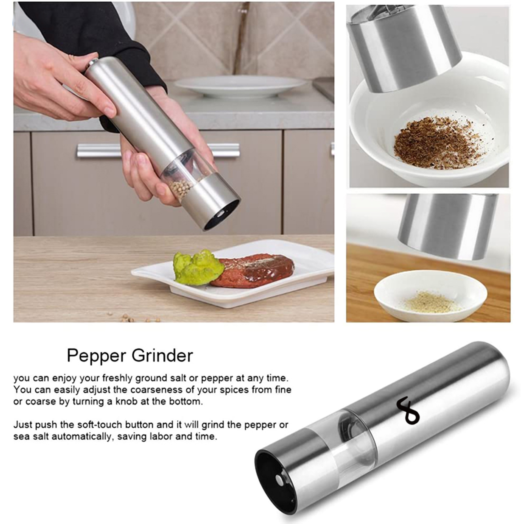 Electric Adjustable Salt and Pepper Grinder Set 2