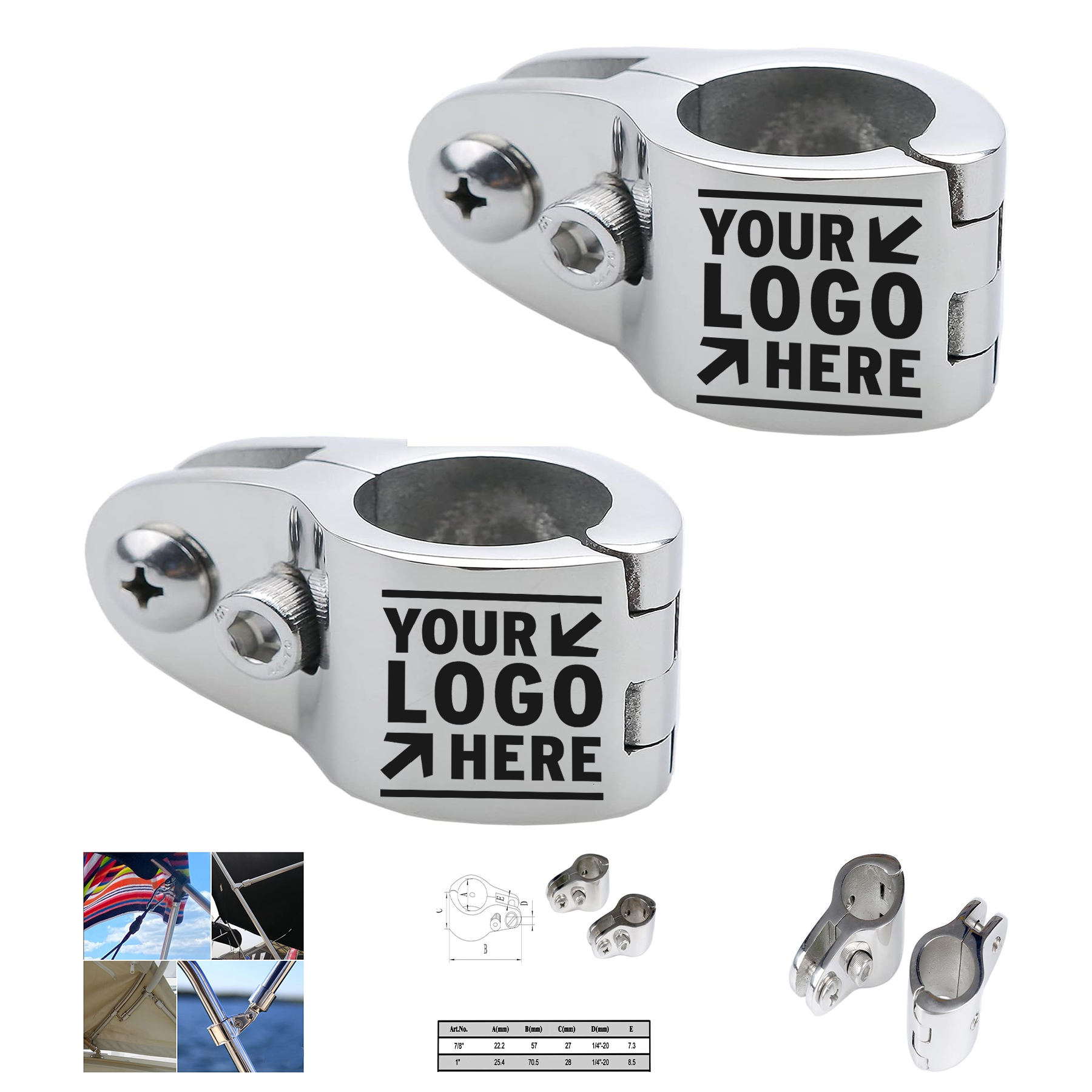 316 Stainless Steel Thorn Boat Bimini Top Hinged Jaw Slide Rail Mount Marine Hardware Pair 2