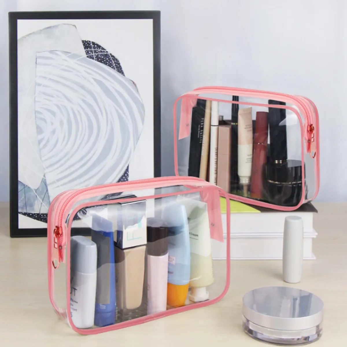 Clear PVC Travel Makeup Bag Zippered Toiletry Pouch Custom 3