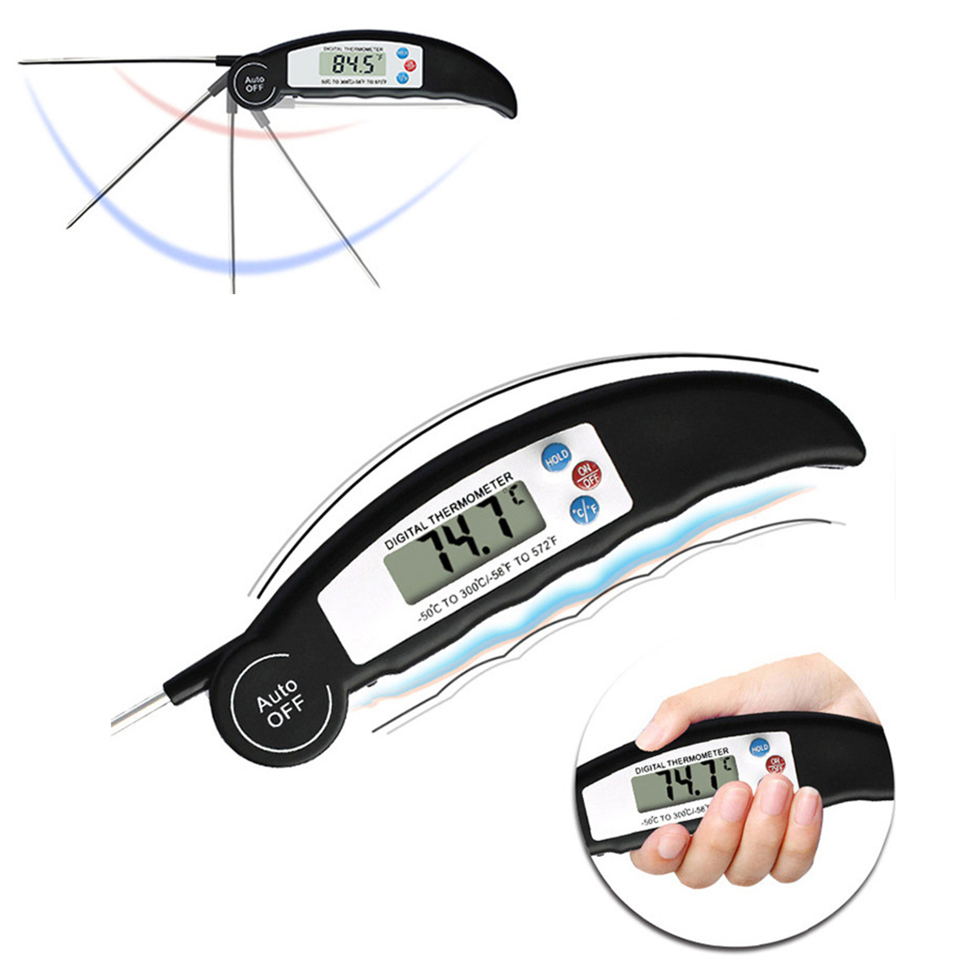 Foldable Stainless Steel BBQ Electronic Thermometer 3