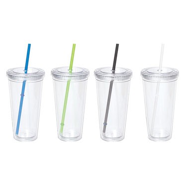 24oz Double Wall Clear Acrylic Cup w/ Color Straw 2