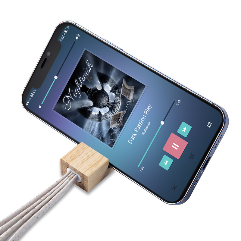 Charging Cables With Bamboo Phone Holder 2
