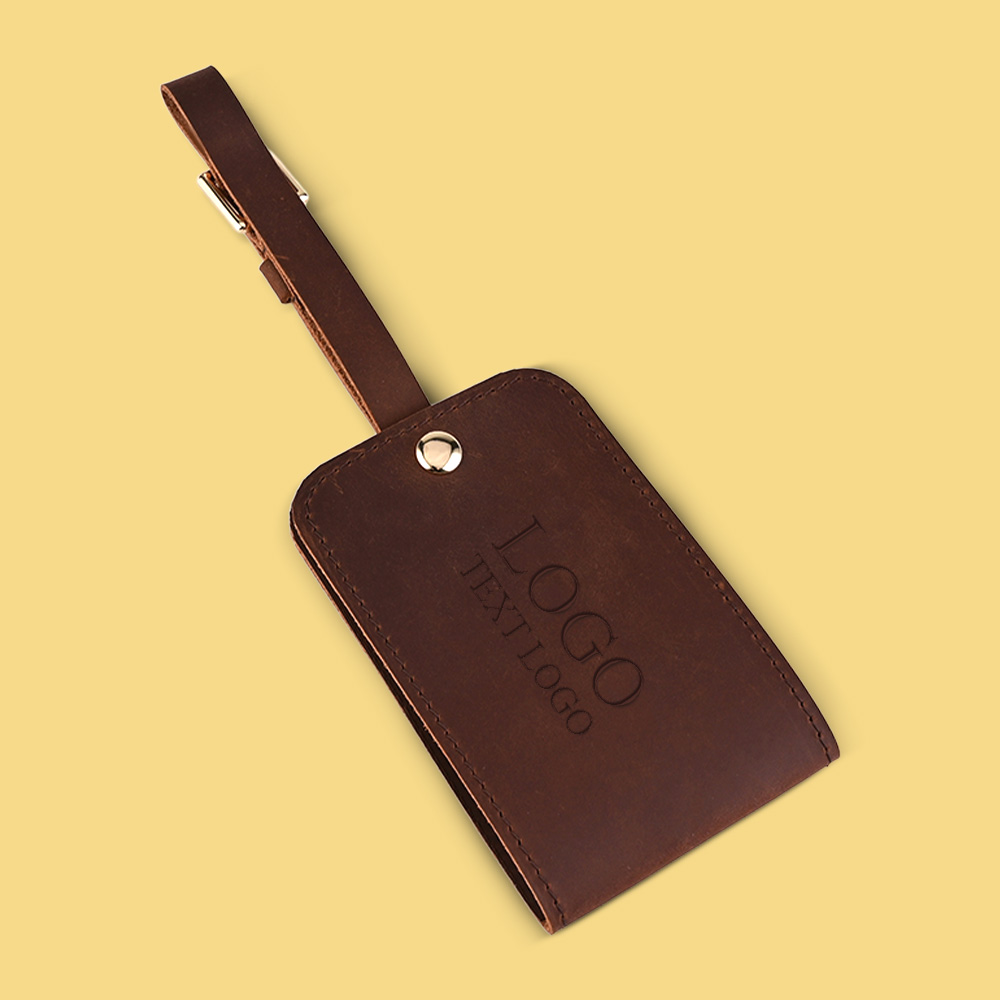 Brown Genuine Leather Luggage Tag 2