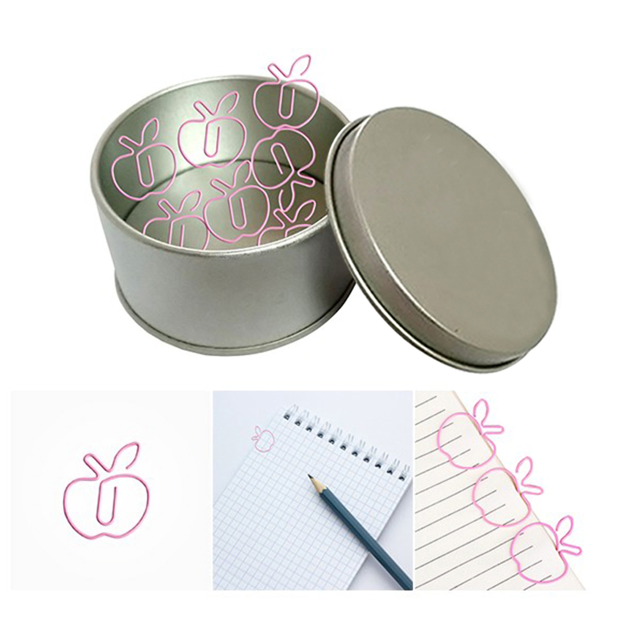 Apple Shaped Paper Clips w/Tin Container 4
