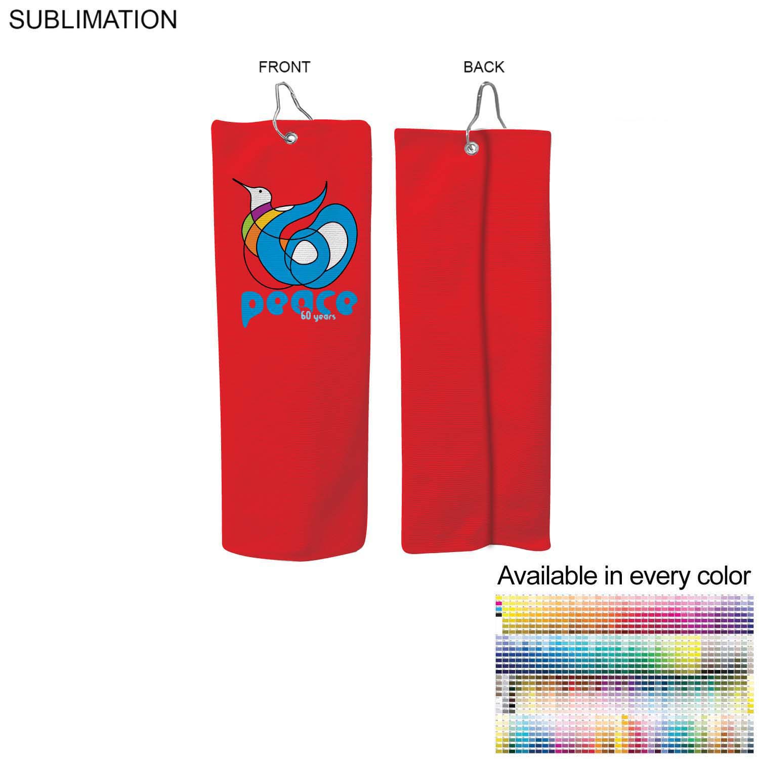 Colored Microfiber Dri-Lite Terry Golf Towel, Finished size 6x15, Trifold Grommet & Hook, Sublimated 8