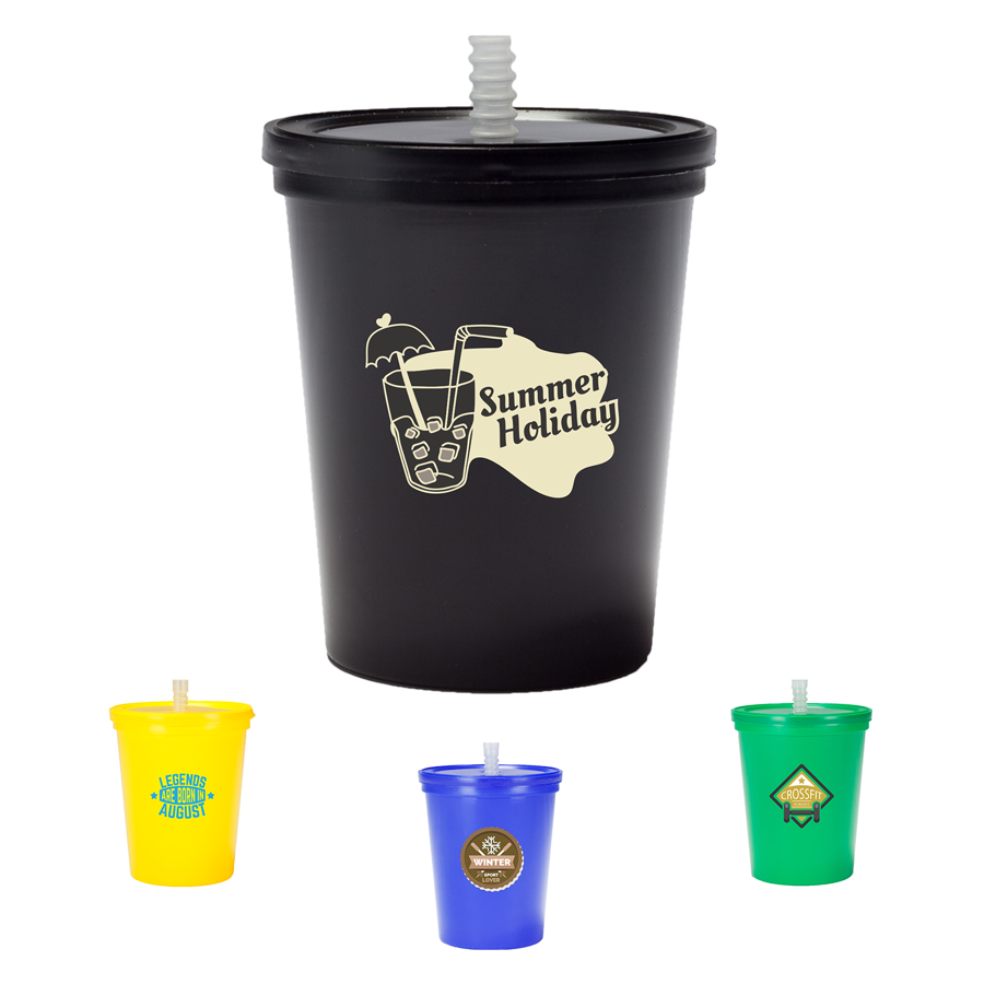 Plastic Stadium Cup with Lid and Straw 16 oz. 4