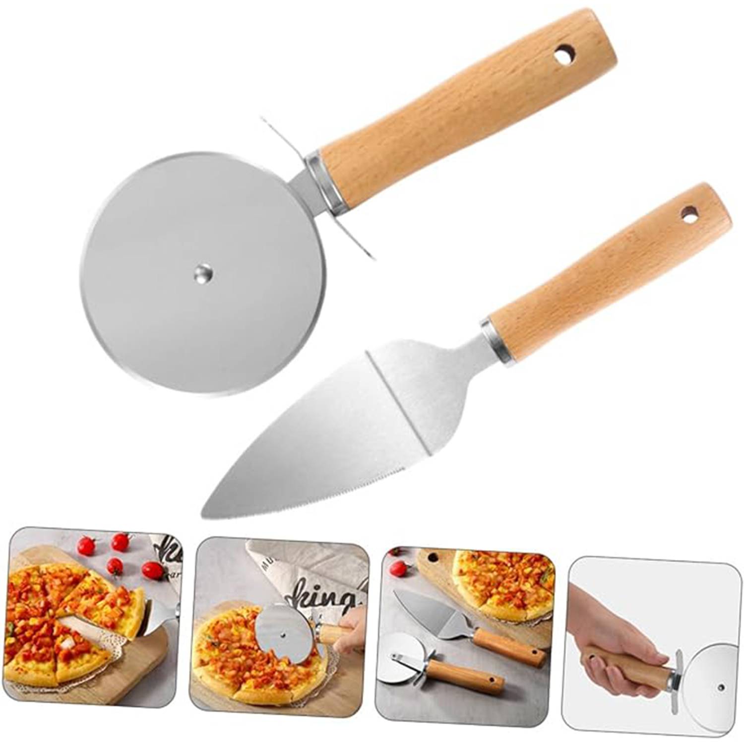Rolling Stainless Steel Pizza Cutter Spatula Set 5