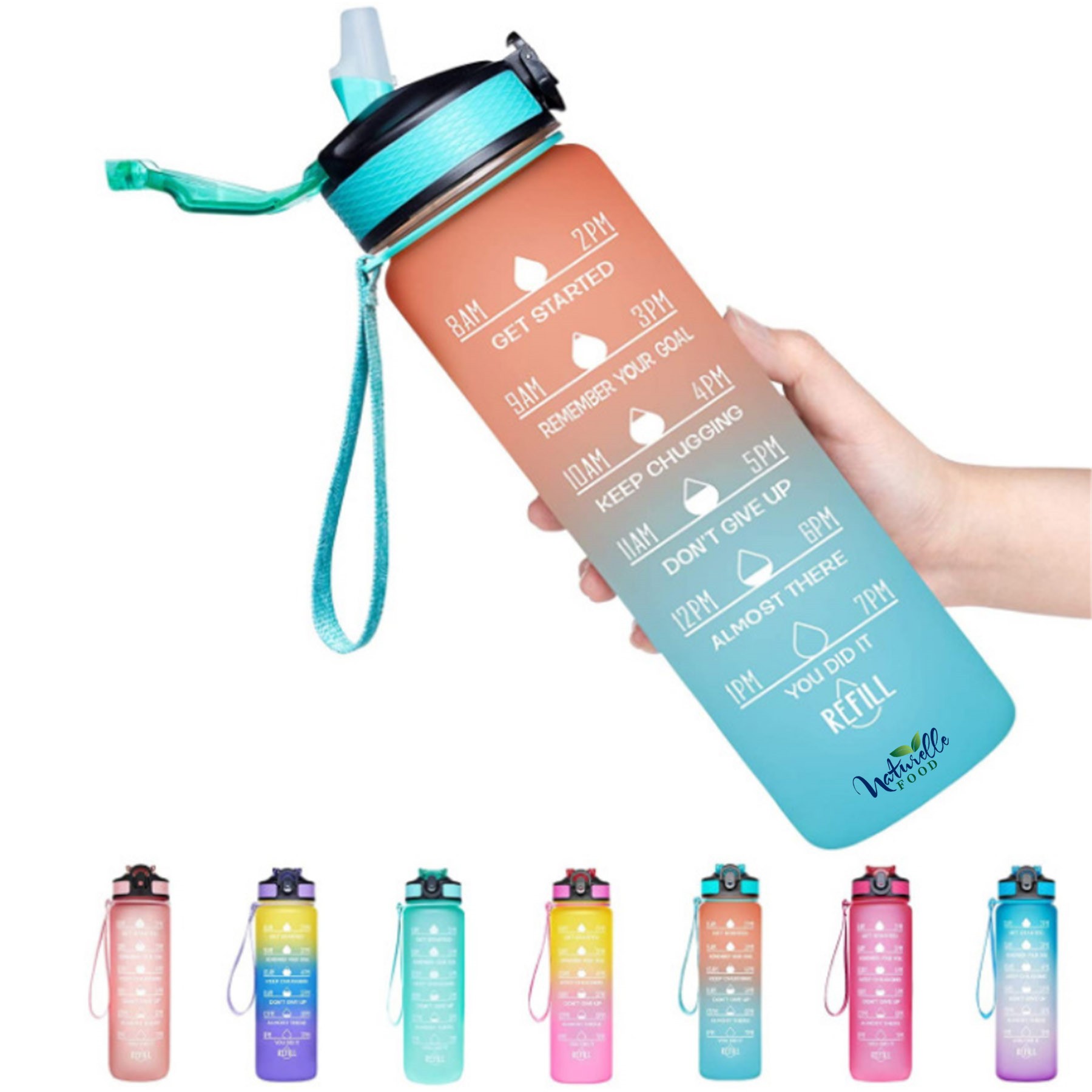32Oz Sports Water Bottle With Time Marker With Straw 6