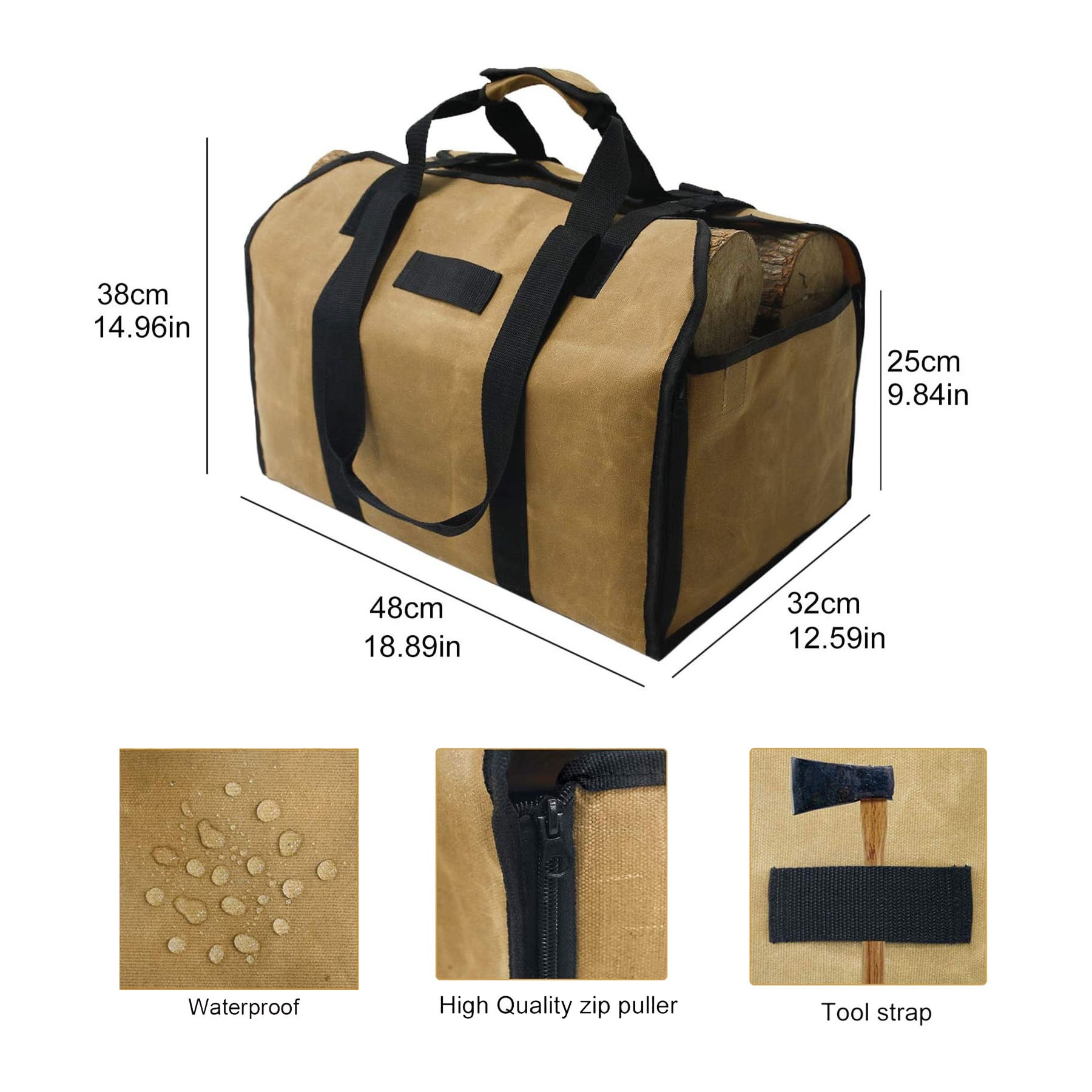 Double-purpose Waxed Canvas Firewood Wood Carrier Bag 4