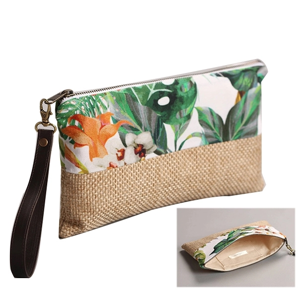 Full color canvas jute pouch with zipper 2