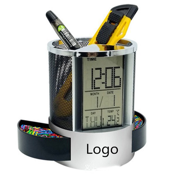 Desktop Alarm Clock Electrical Pen Pencil Holder 1