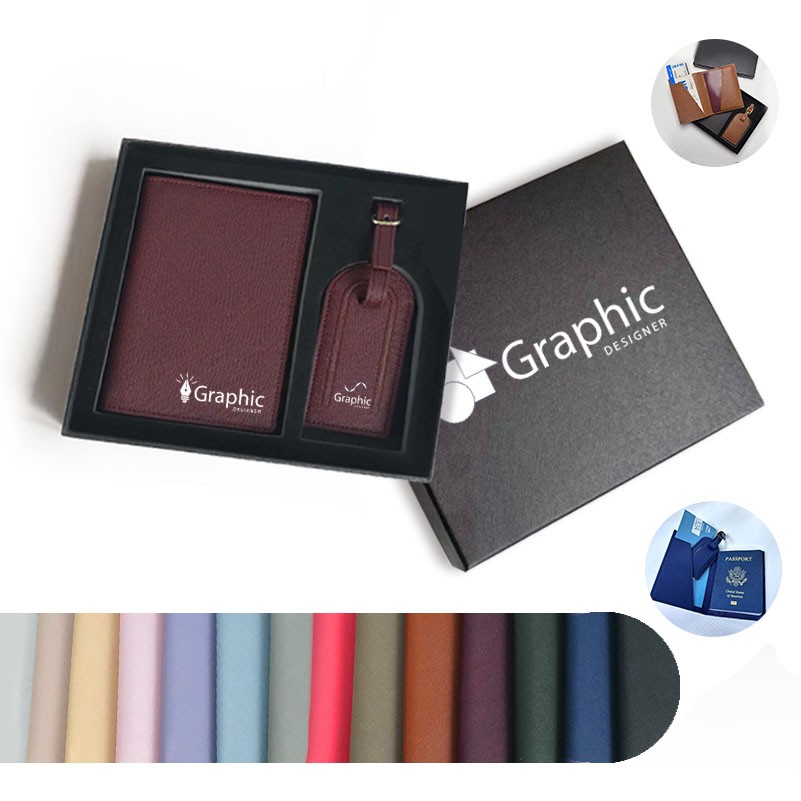 Pu Leather Passport Holder & Luggage Tag Set 3
