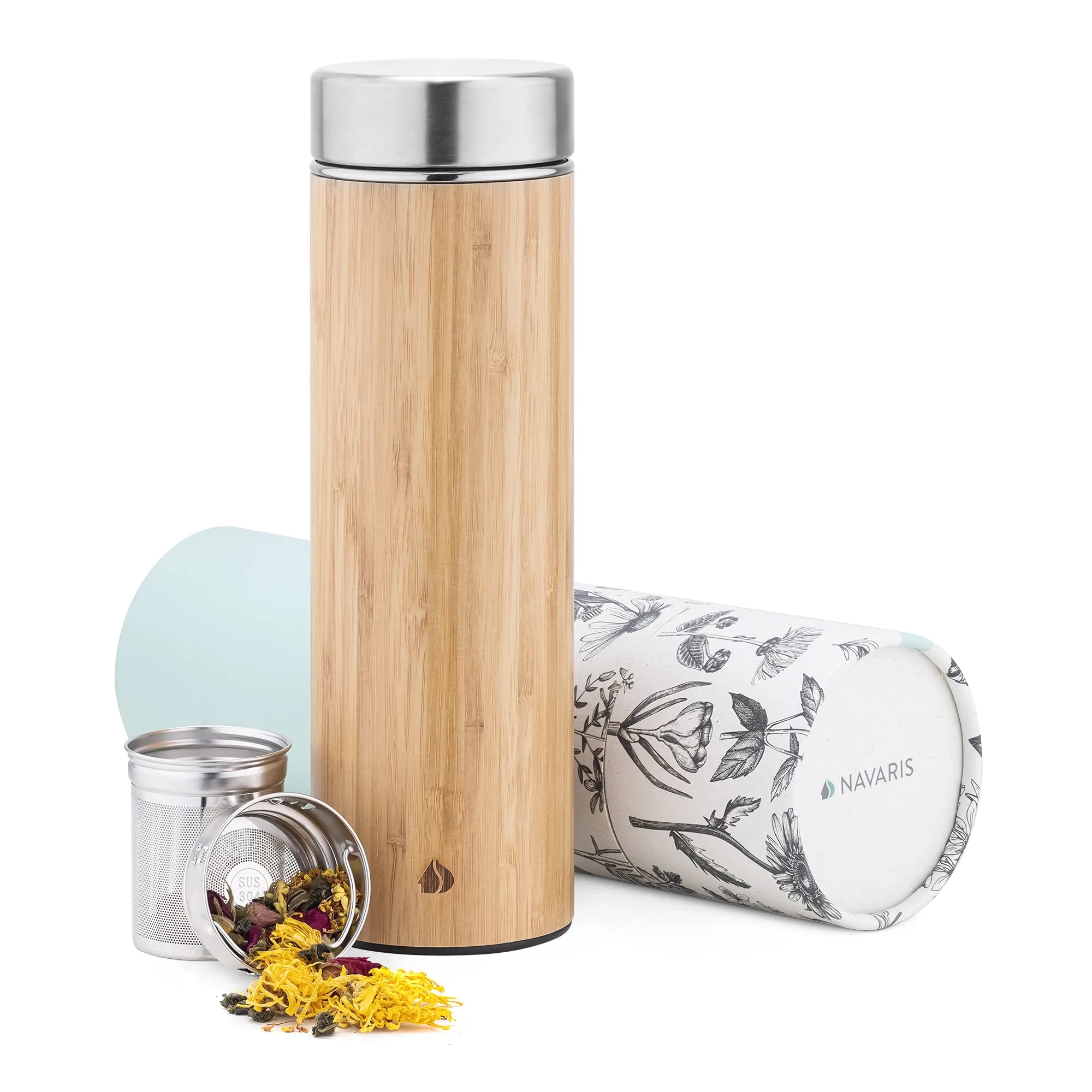 Bamboo Tea Infuser Bottle with Stainless Steel Strainer, custom water bottle with logo imprint 3