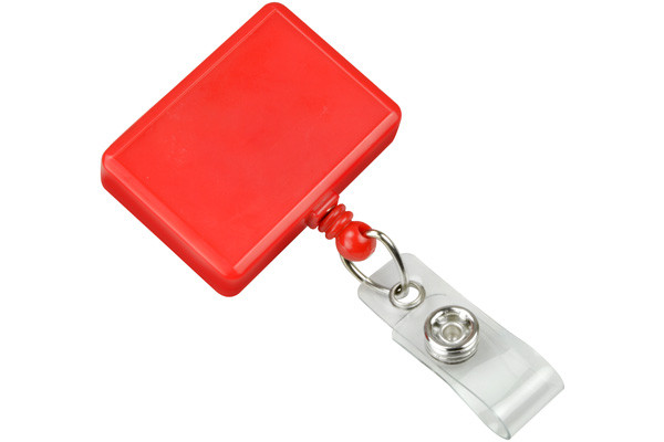 Custom Rectangle Plastic Clip-On Badge Reel (Red) 1