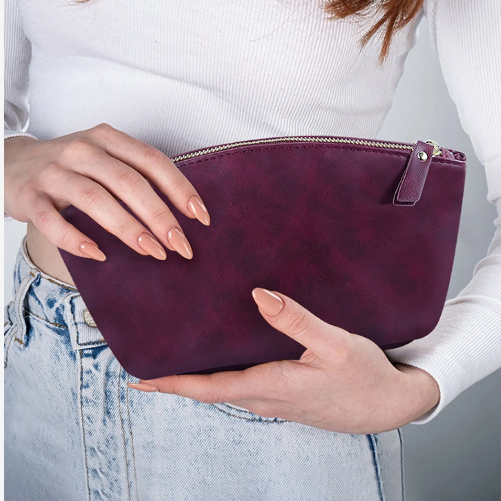 Leather Zipper Cosmetic Pouch Small Makeup Bag For Travel 5
