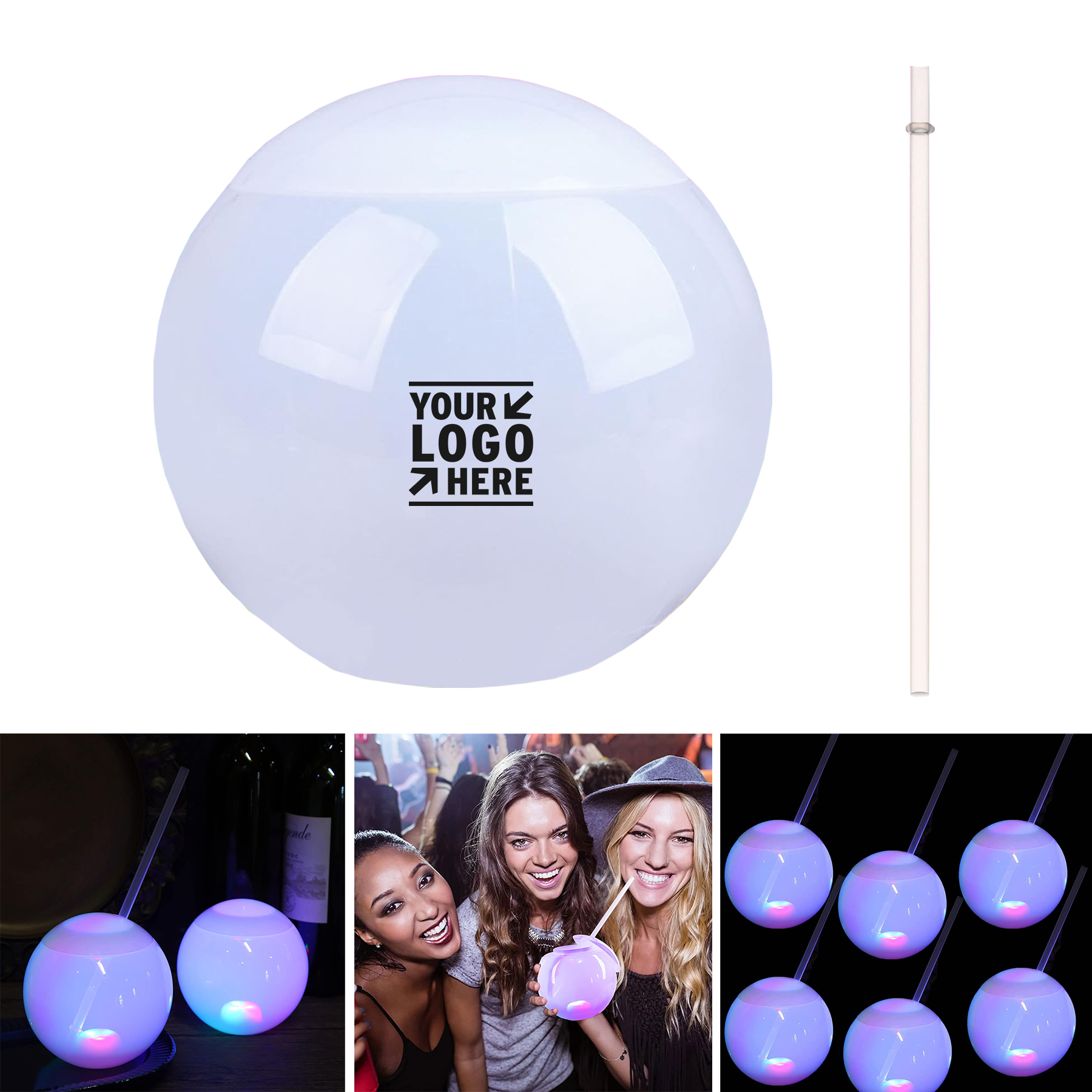 22oz Glow Disco Colorful Flash Ball Cup LED Drinking Glass Tumbler with Lid, Straw 2
