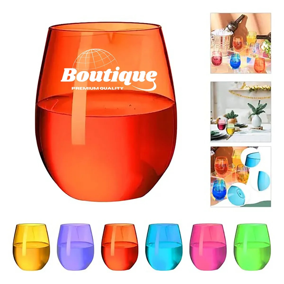 16Oz Reusable Plastic Cups translucent Stemless Wine Tumbler 4