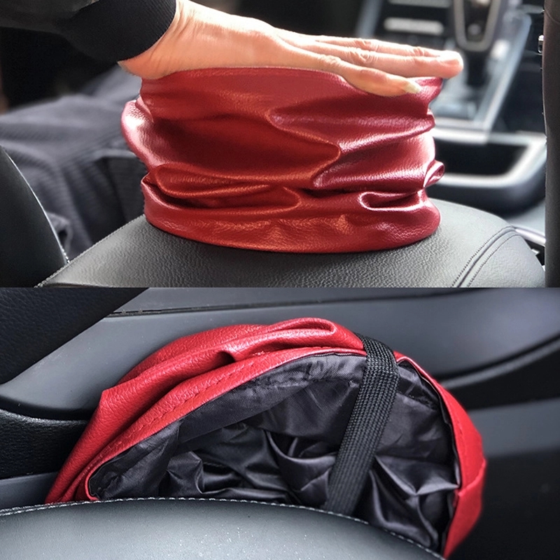 Collapsible Waterproof Portable PU Leather Car Trash Can 7