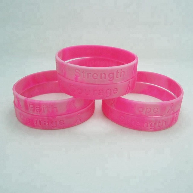1/2 Inch Breast Cancer Swirl Debossed Wristbands 2