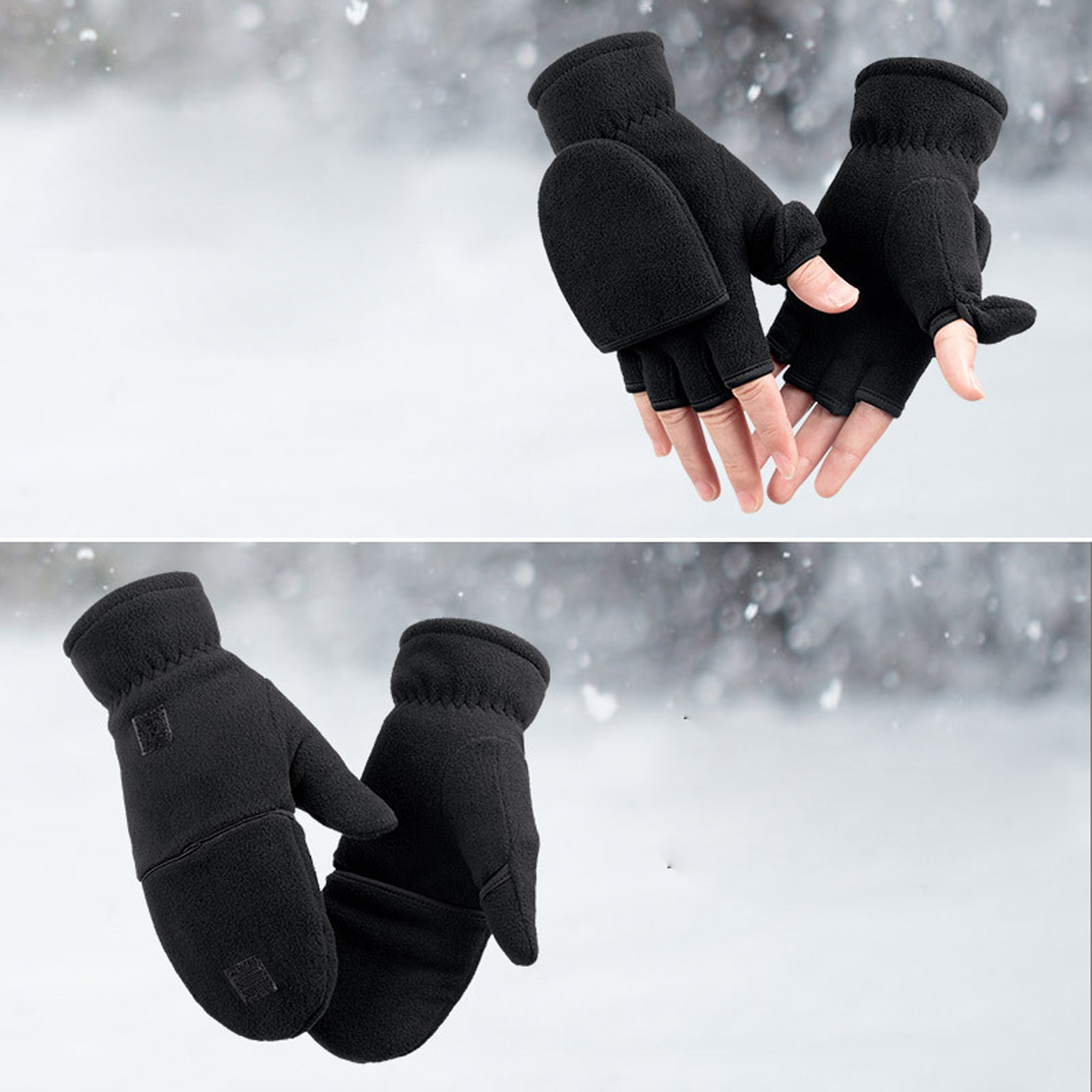 Winter Convertible Flip Top Warm Polar Fleece Gloves 4
