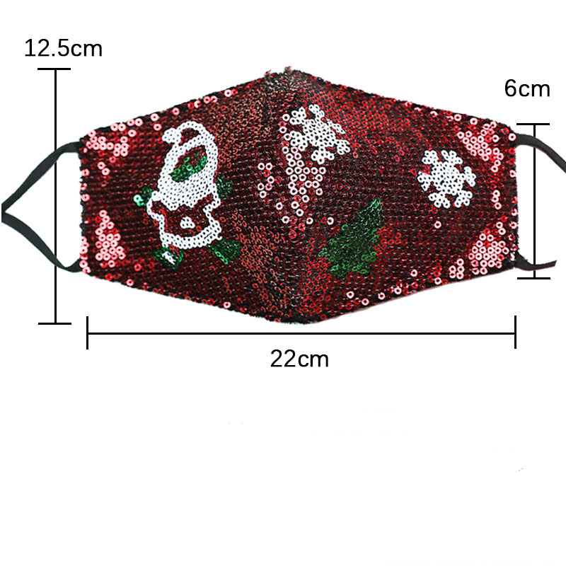 Christmas Design Bling Sequin Face Mask w/ Adjustable Ear Loop 3