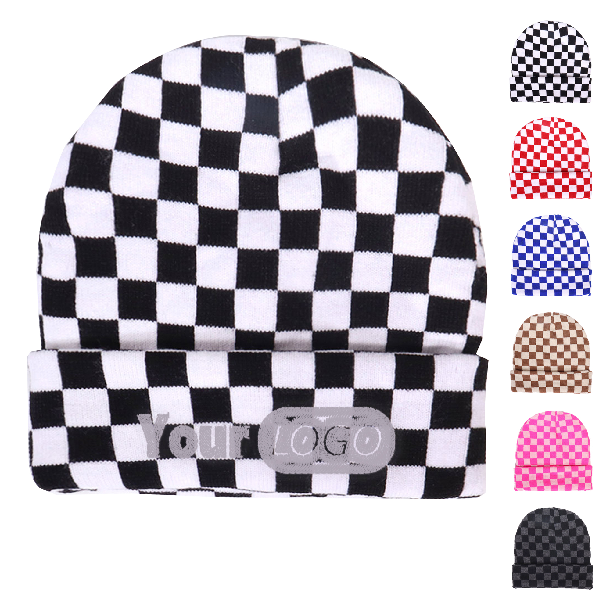 Rolled-Brim Jacquard Knit Winter Hat 2