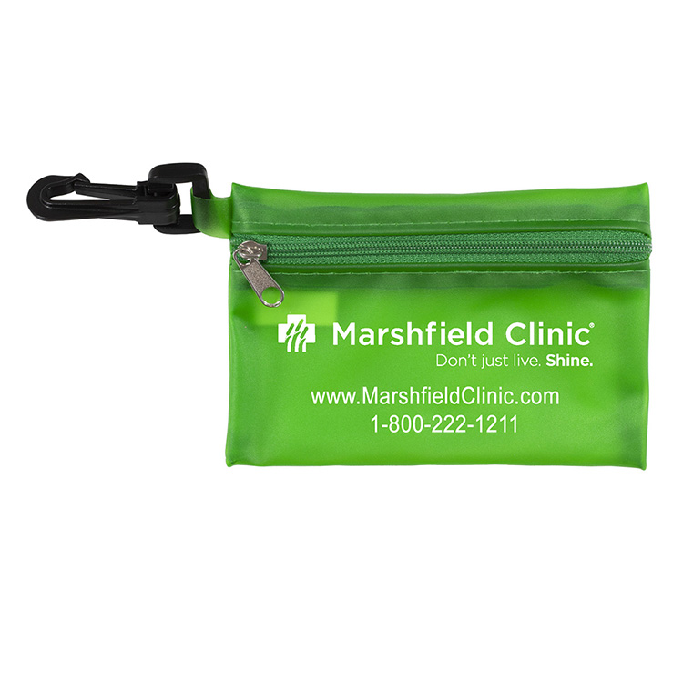 "MEDI" 19 Piece First Aid Kit in Translucent Zipper Kit with Plastic Carabiner Attachment 24