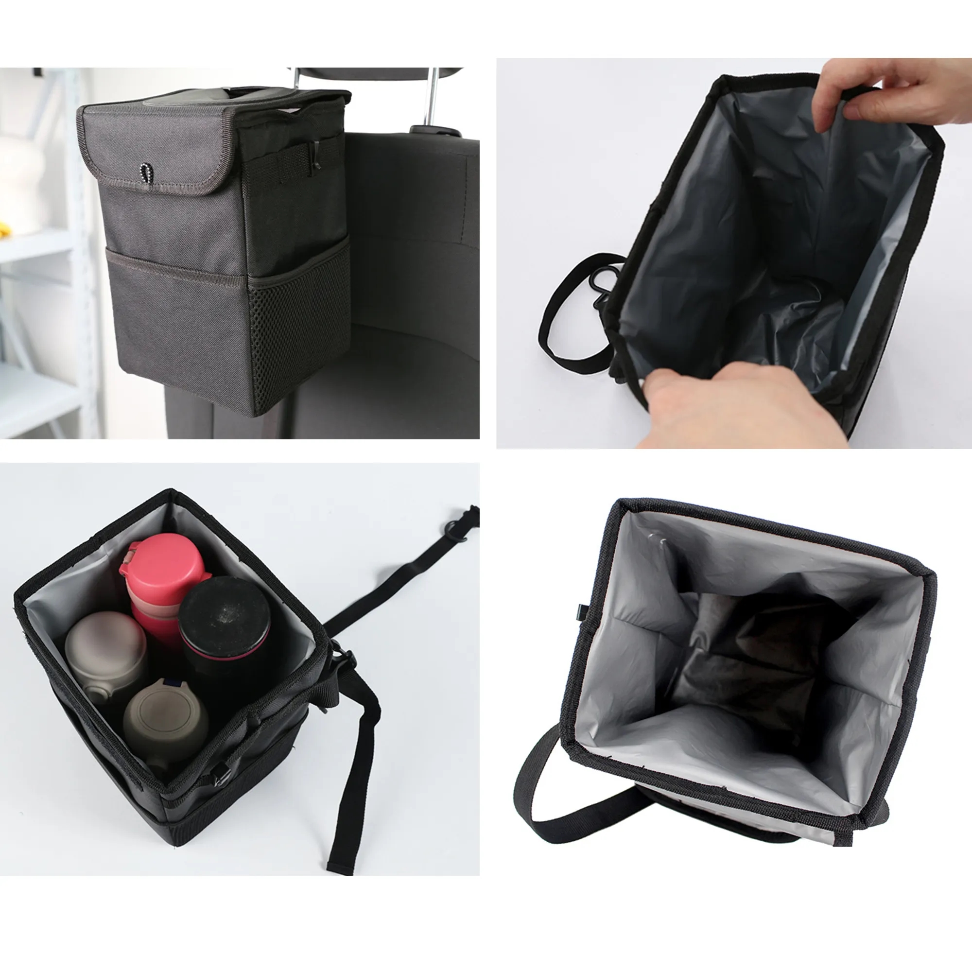 MOQ100 Leak-Proof Car Trash Can With Lid And Pockets 2