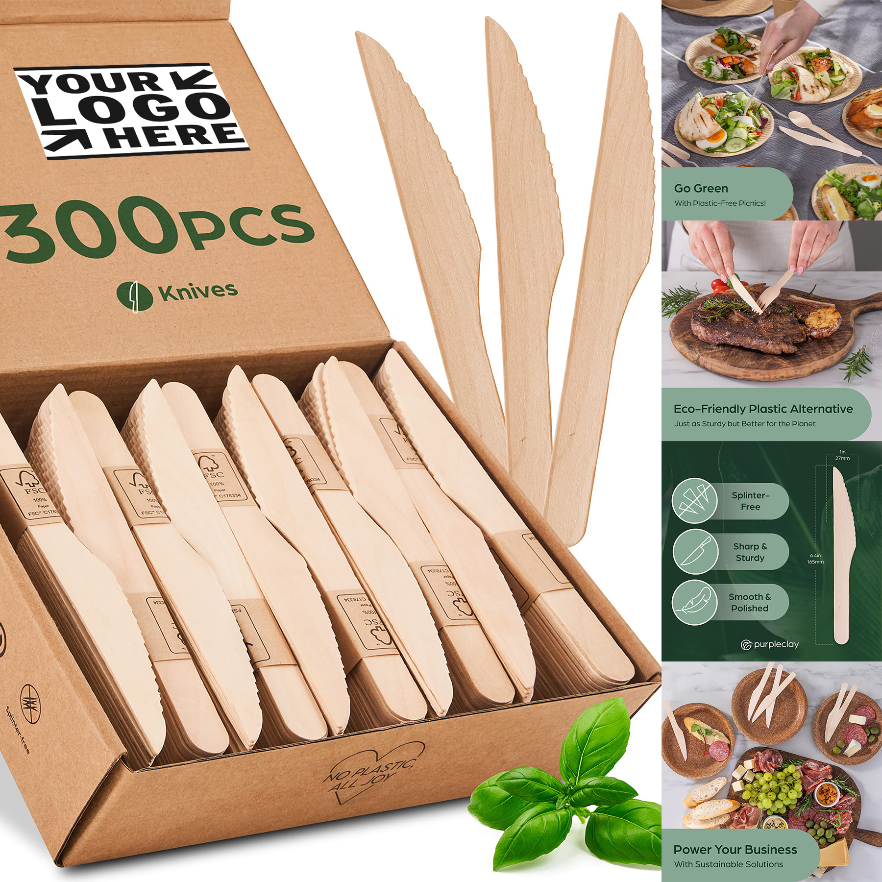 300 piece Wooden Disposable Knives 2