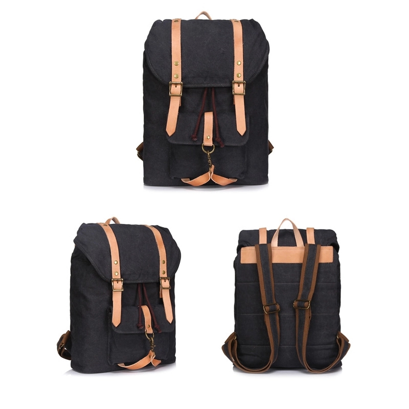 Vintage Canvas Leather  Drawstring Backpack 8
