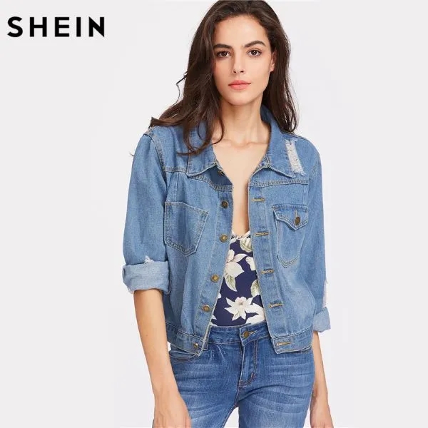 Blue Mesh Denim Lapel Jacket 3