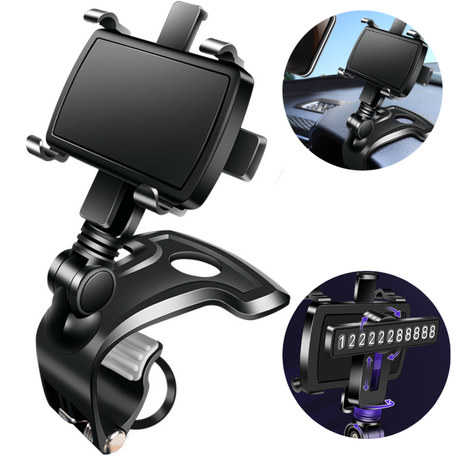 Rotatable Dashboard Car Phone Mount w/ Parking Number 6