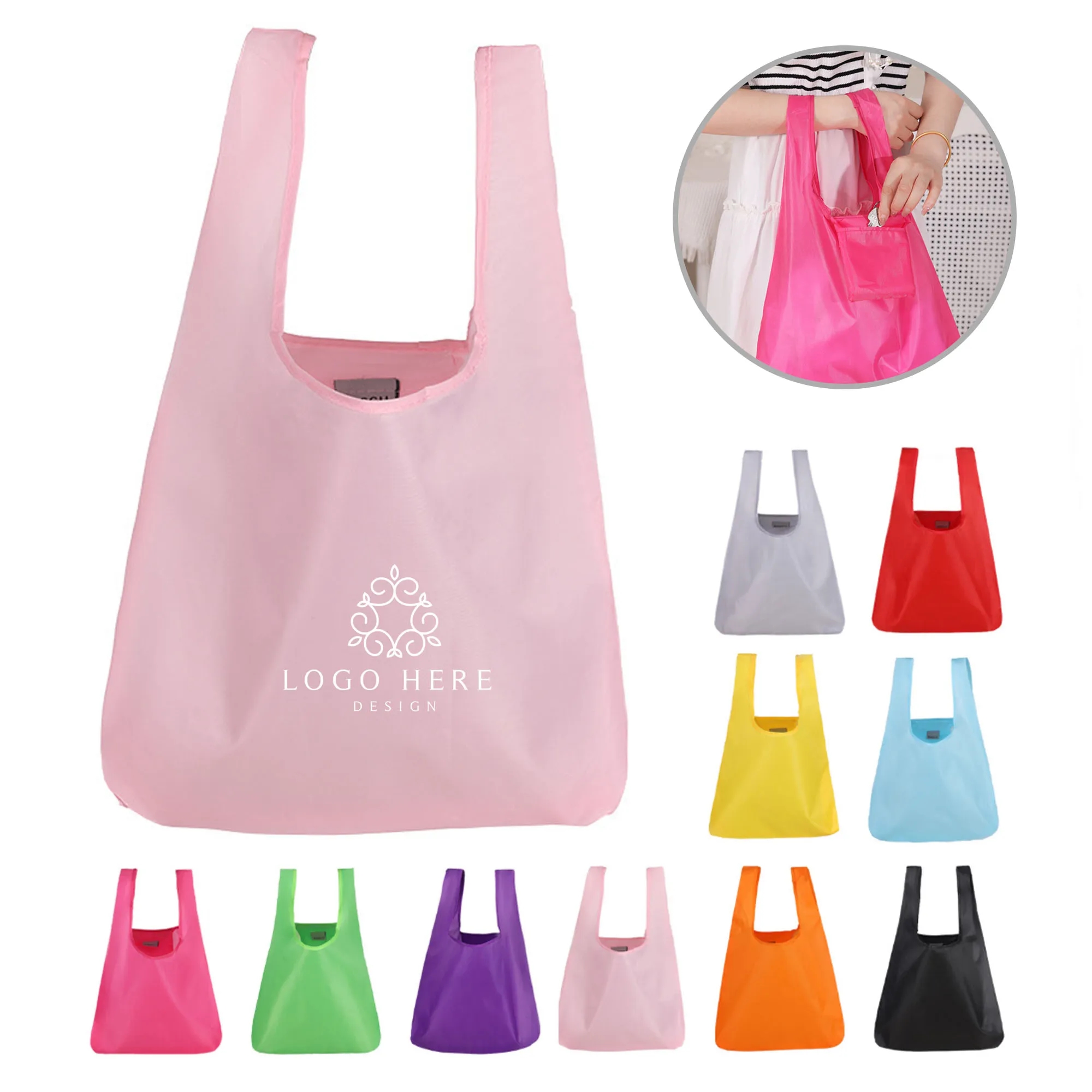 Portable Folded Shopping Grocery Tote Bag, custom tote bag with logo imprint 4