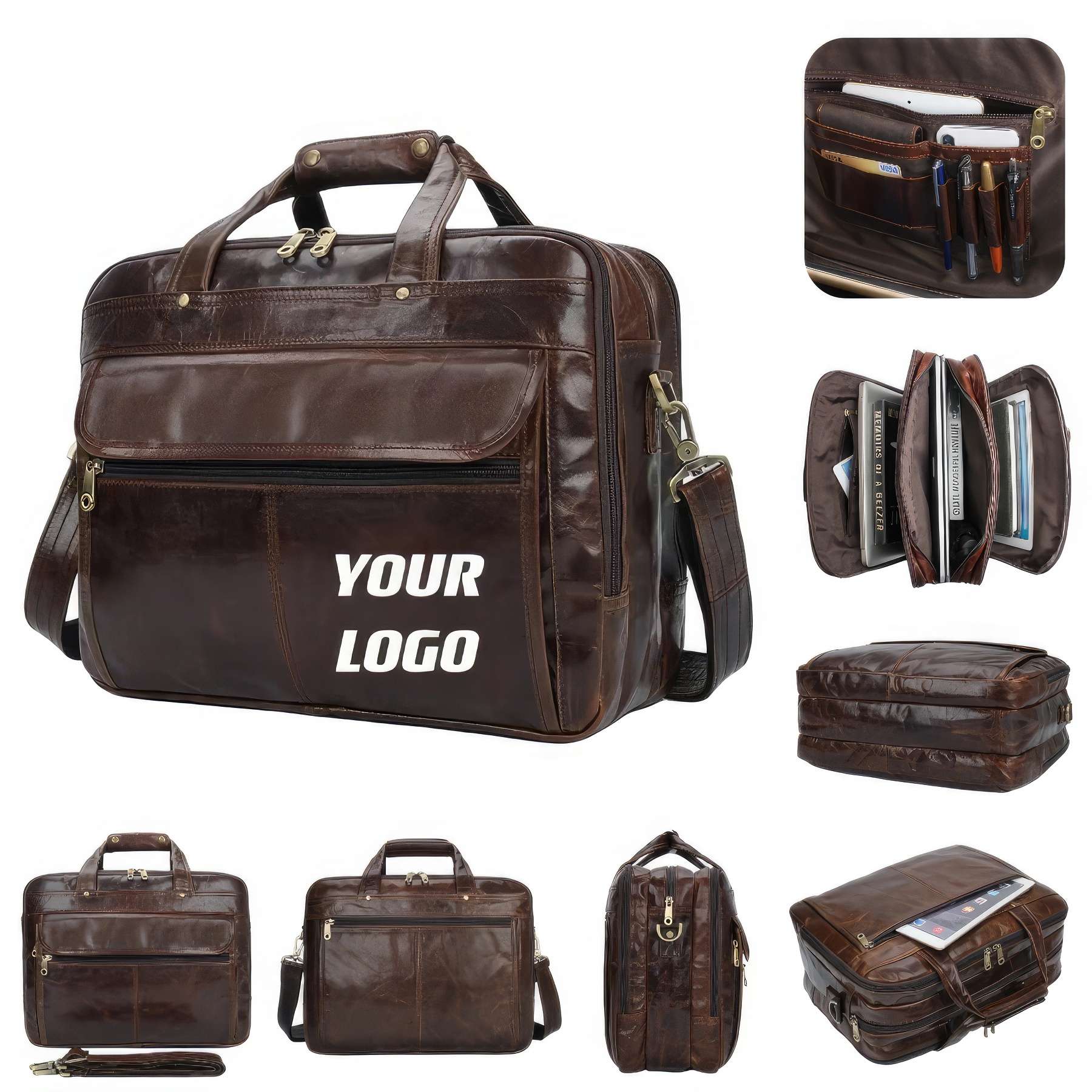 Custom Genuine Cowhide Briefcase Messenger Bag 2