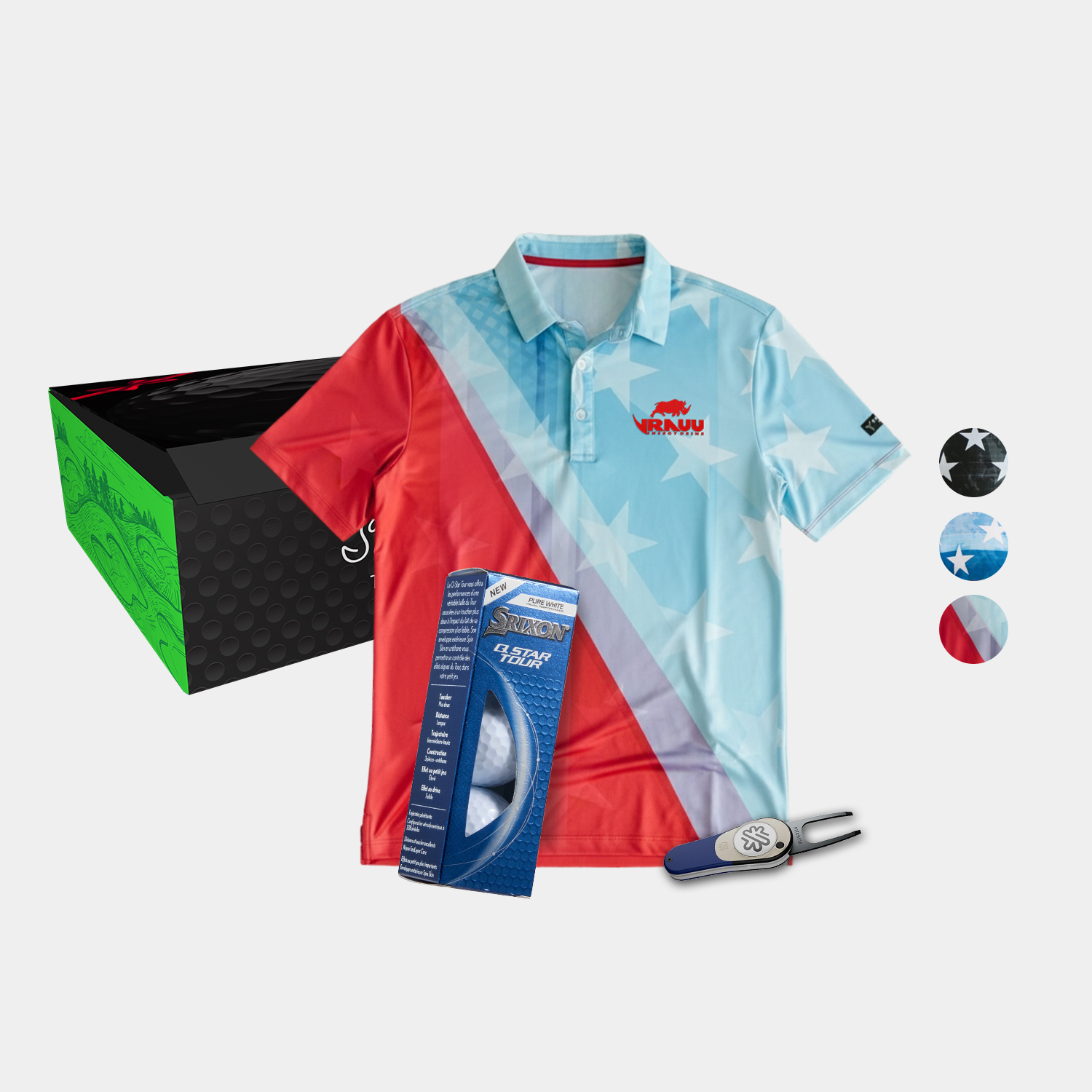 YATTA Golf® Patriot Men's Polo Shirt, Srixon® Golf Balls & Pitchfix® Icon Divot Tool Gift Set 9