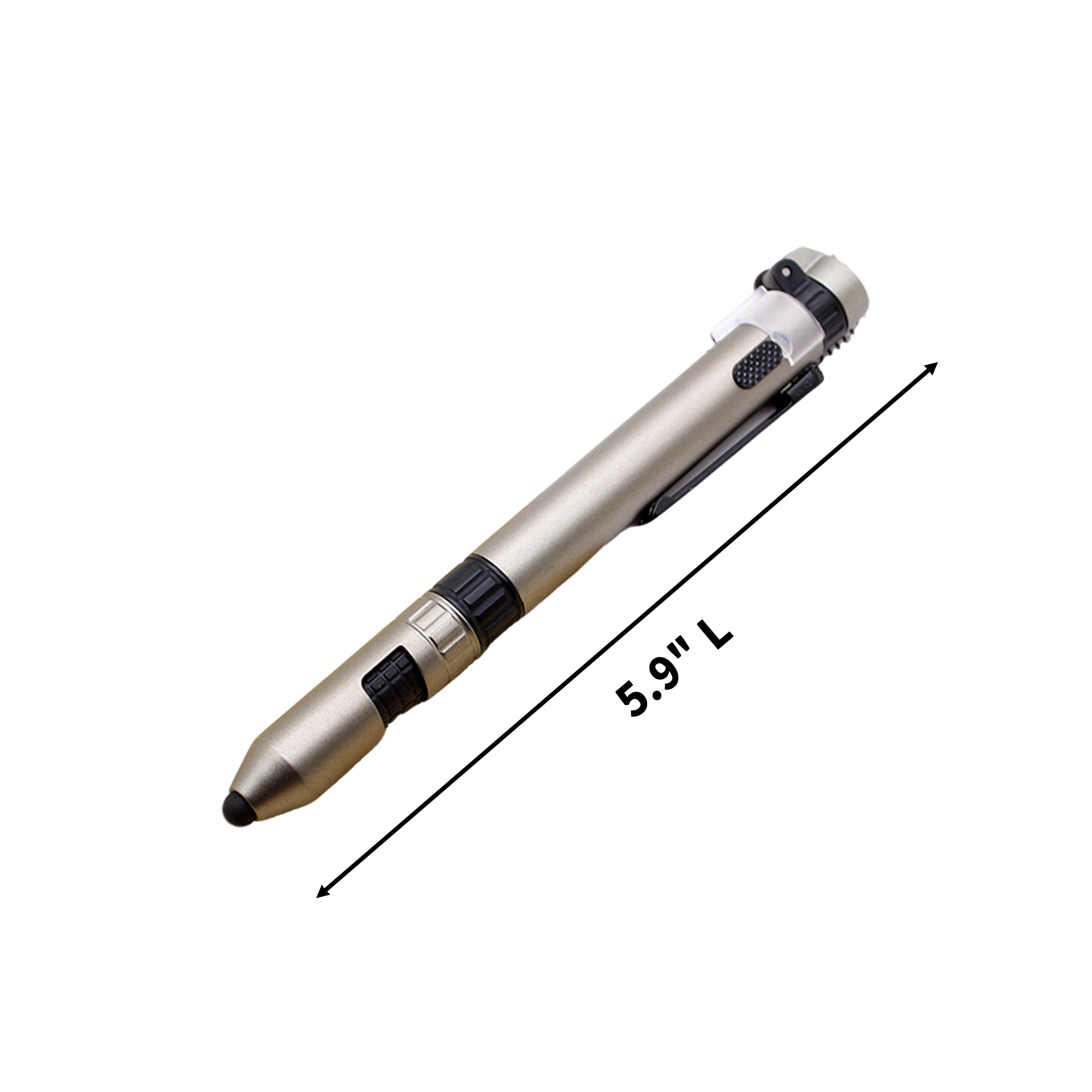 Six Function Utility Pen 5.9" With Stylus Phone Stand LED Compass 5