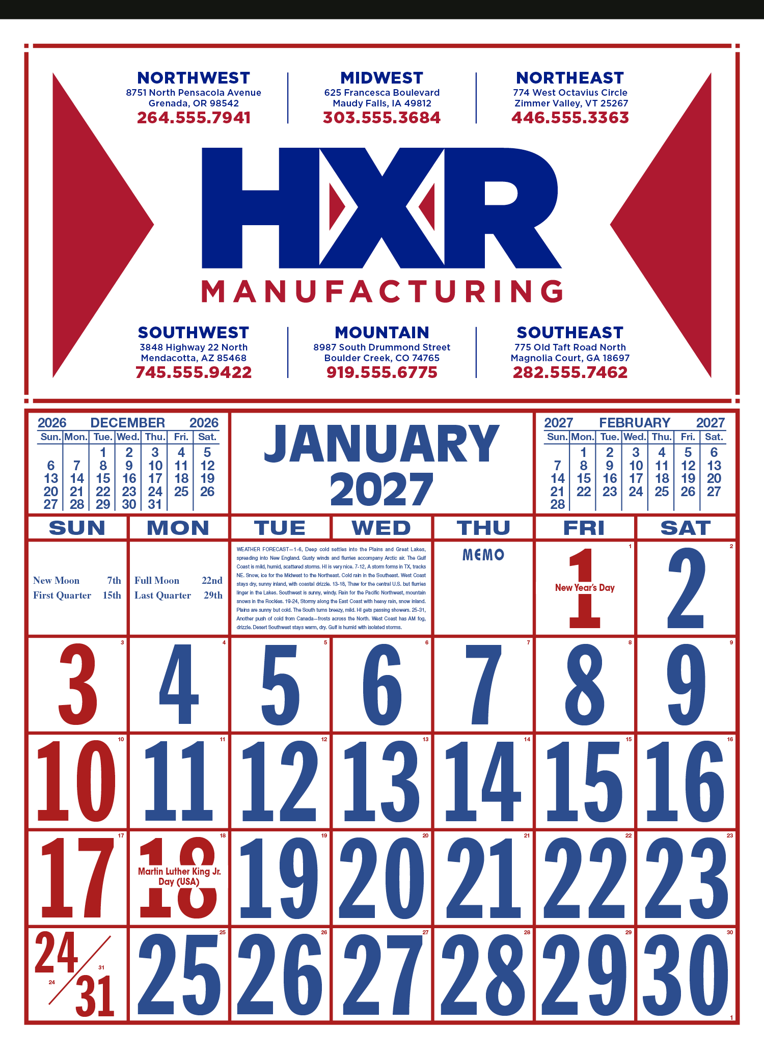 Skinner & Kennedy® Commercial 12-Sheet Calendar 18