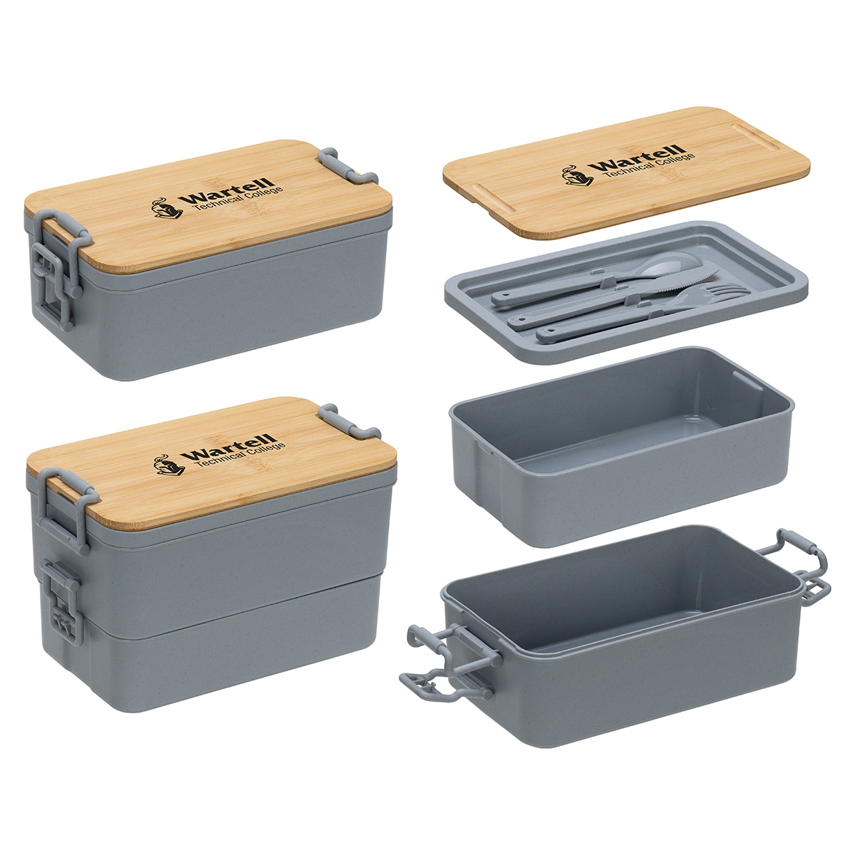 Chuckwagon Stackable Lunch Box With Bamboo Lid & Utensils 15