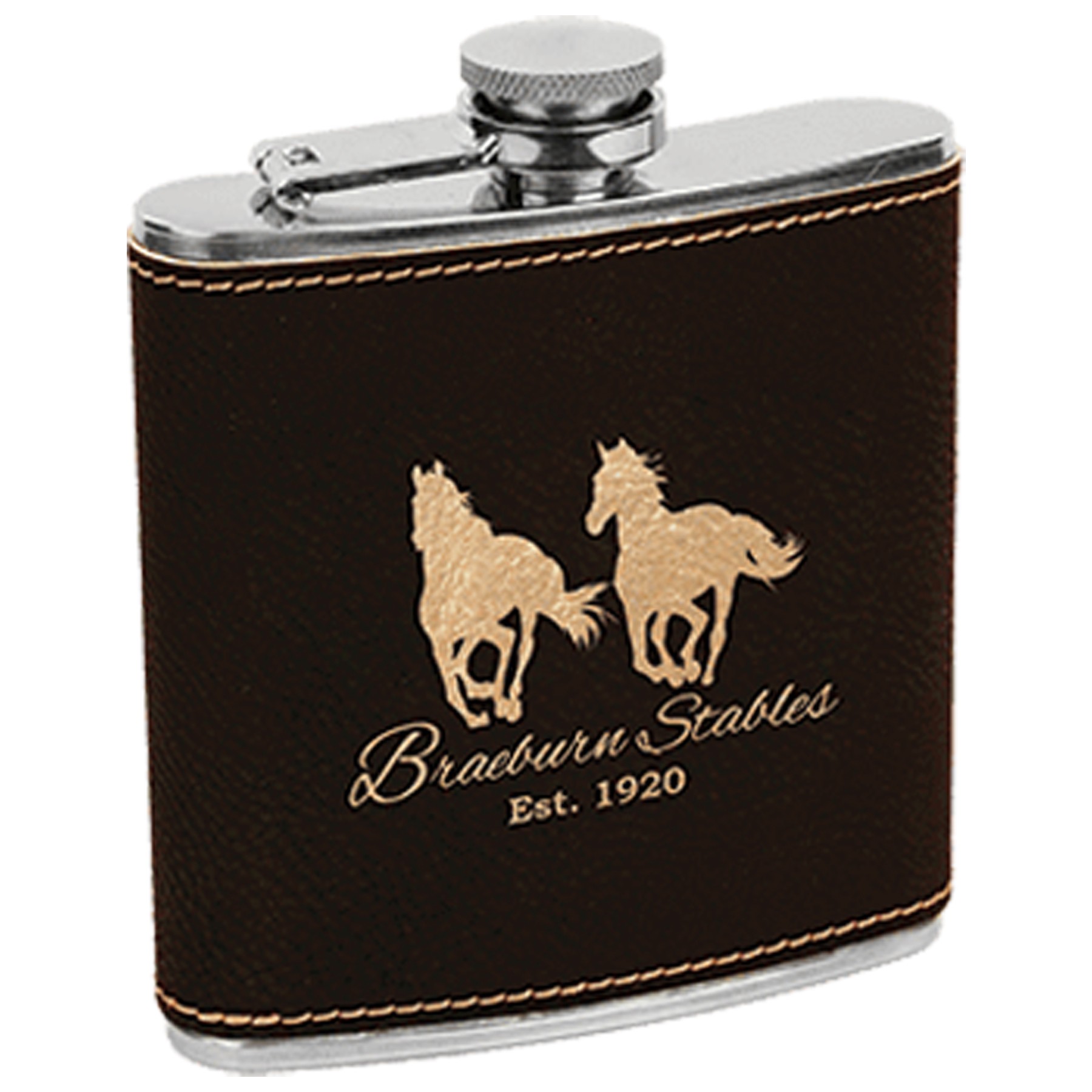 Black/Gold Leatherette Stainless Steel Flask, custom water bottle with logo imprint 4